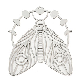 201 Stainless Steel Pendants, Etched Metal Embellishments, Moth Charm