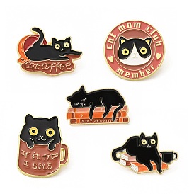 Cat with Word Enamel Pin, Golden Alloy Brooch for Backpack Clothes
