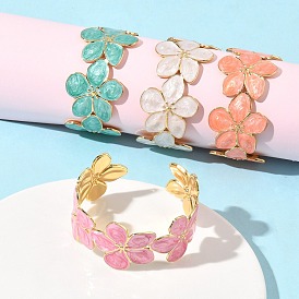 304 эмалированные браслеты-манжеты из нержавеющей стали для женщин, цветок, вакуумное покрытие pvd, долговечный, реальный 18 k позолоченный