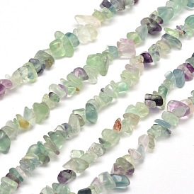 Natural Fluorite Chip Bead Strands, 5~8x5~8mm, Hole: 1mm, about 31.5 inch