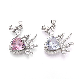 Латунные микро проложить кубического циркония подвески, без кадмия, без никеля и без свинца, лебедь, платина