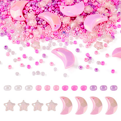 Наборы для изготовления браслетов из бусин своими руками, в том числе 60 g стеклянный бисер, 20шт. подвески из акрила с УФ-покрытием, радужным переливающимся эффектом, имитирующим ракушку, 25 шт прозрачные акриловые бусины, бисер в бисере для изготовления украшений своими руками