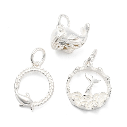 925 стерлингов серебряные подвески, кит плоское круглое кольцо, с 925 штампом и соединительными кольцами, серебряный цвет гальваническим