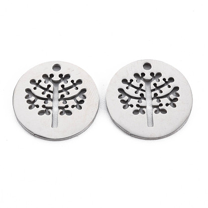 Pendentifs en acier inoxydable, Coupe au laser, rond et plat avec un arbre