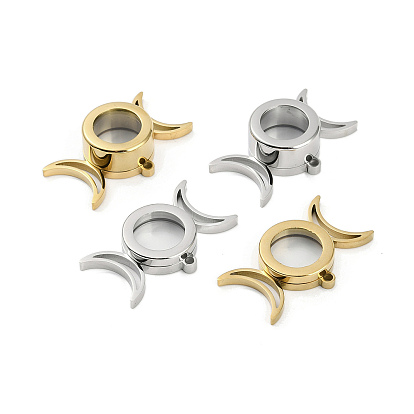 Ионное покрытие (IP) 304 подвески-медальоны из нержавеющей стали, со стеклом, тройной лунный оберег