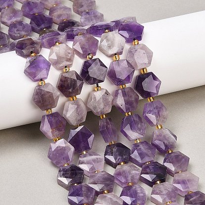 Природный аметист нитей бисера, с бисером, граненый шестиугольный разрез, шестиугольник
