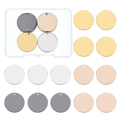 40Pcs 4 Colors Brass Pendants, Mirror Polished Finish Stamping Blank Tag, Flat Round