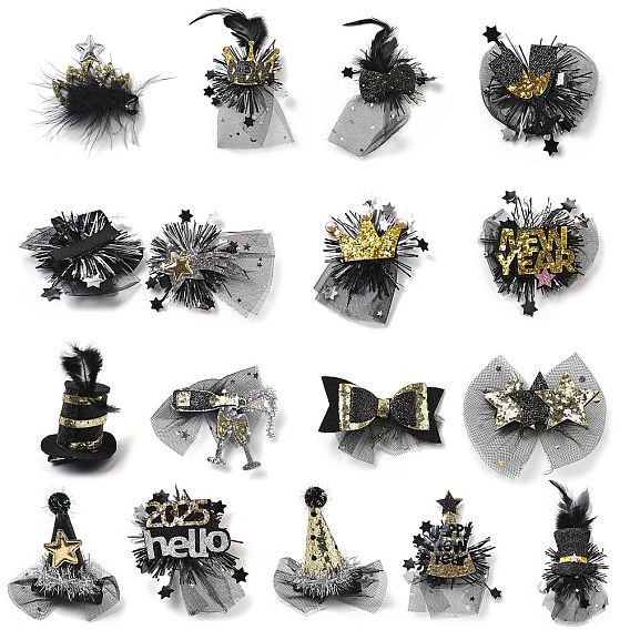 Новогодняя вечеринка железная заколка для волос, сетка, аксессуары для волос из ткани «лук» и «питомец»