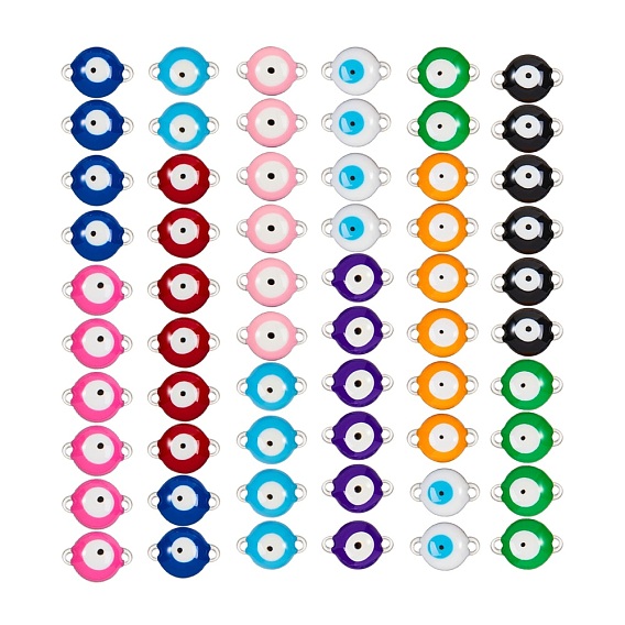 304 Stainless Steel Links Connectors, with Enamel, Flat Round with Evil Eye