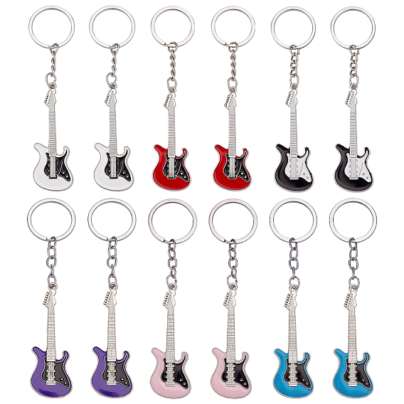 12 шт. 6 стили брелок из цинкового сплава, С кольцами, гитар