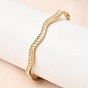 304 Шарнирные браслеты из нержавеющей стали со стразами для женщин, волна, реальный 18 k позолоченный, ионное покрытие (ip), долговечный