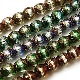 Handmade Silver Foil Glass Beads Strands, with Gold Sand, Round, 14mm, Hole: 1mm