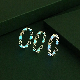 Luminous Alloy Heart Open Cuff Rings, Glow in the Dark Finger Rings