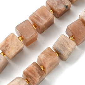 Natural Sunstone Beads Strands, with Seed Beads, Cube
