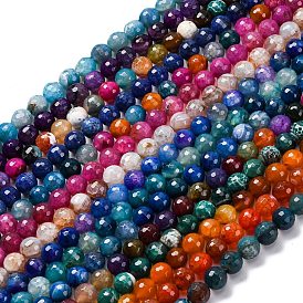 Нити бусин из натурального агата с прожилками дракона (окрашенные и нагретые), граненые, круглые