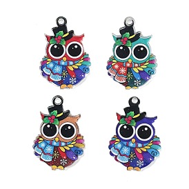 Christmas Theme Printed Acrylic Pendants, Owl Charms