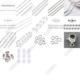 DIY-Sets für Halsketten/Armbänder, einschließlich 304 Edelstahl-Kabelketten & Panzerketten & Büroklammerketten & Kugelketten & Biegeringe & Karabinerverschlüsse & Kugelkettenverbinder