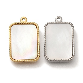 PVD Vacuum Plating 304 Stainless Steel Pendants, with Pave Shell, Rectangle Charm