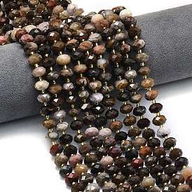 Природные окаменелое дерево бисер пряди, граненые, рондель, с бисером