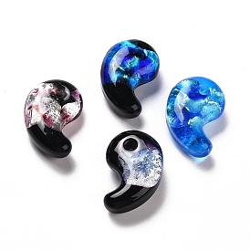 Luminous Handmade Silver Foil Lampwork Beads, Magatama Shape