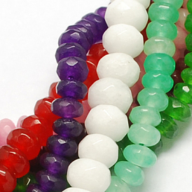 Natural White Jade Bead Strands, Dyed, Faceted, Rondelle