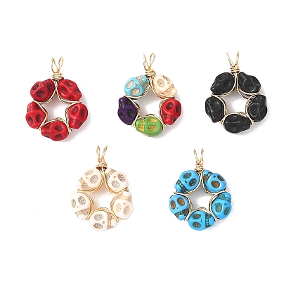 Подвески в виде черепов из синтетической бирюзы, обвитой медной проволокой, , золотые