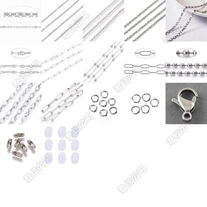 DIY-Sets für Halsketten/Armbänder, einschließlich 304 Edelstahl-Kabelketten & Panzerketten & Büroklammerketten & Kugelketten & Biegeringe & Karabinerverschlüsse & Kugelkettenverbinder