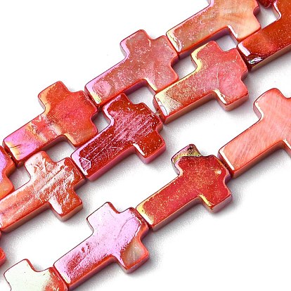 Natural Freshwater Shell Beads Strands, Dyed, AB Color Plated, Cross