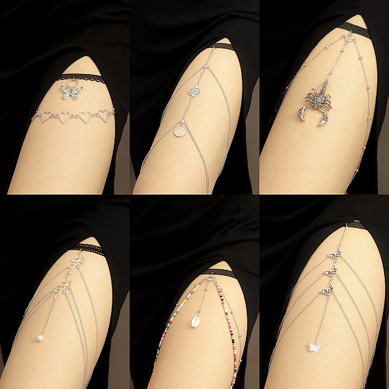 Цепочка на бедро из сплава с кисточками, кружевная эластичная лента-цепочка для тела для женщин, платина