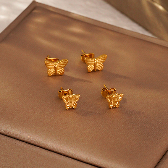 Стильные 304 серьги-гвоздики в форме бабочек из нержавеющей стали для повседневной носки