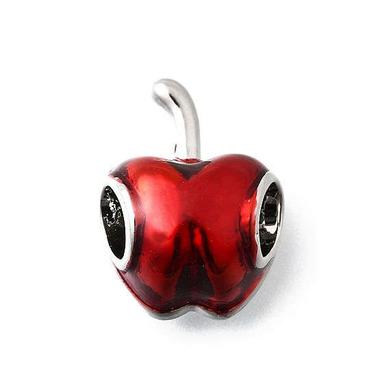 Латуни европейского бисера, с эмалью, яблоко, большое отверстие шарик