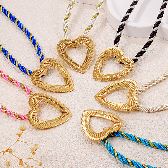 Океан 304 подвеска в виде большого сердца из нержавеющей стали, ожерелье из витого акрилового волокна для женщин, золотые