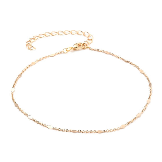 Brass Link Chains Anklets, with Lobster Claw Clasps, Rhombus
