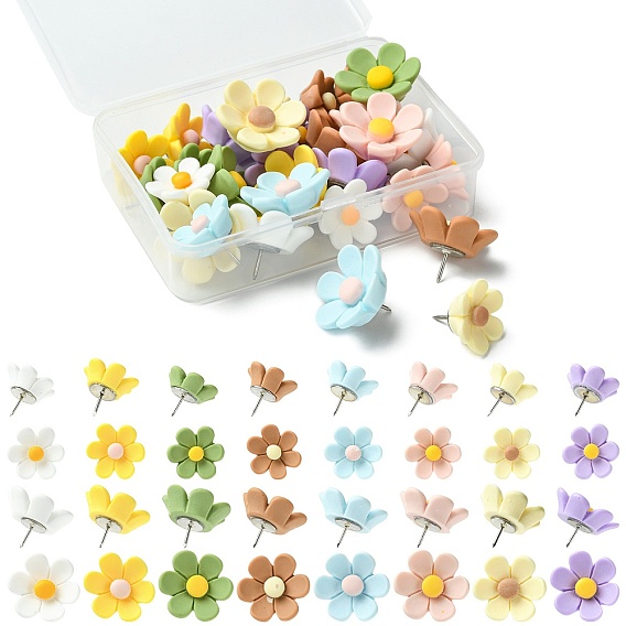 Flower Iron Push Pins, Resin Cabochon Drawing Pins