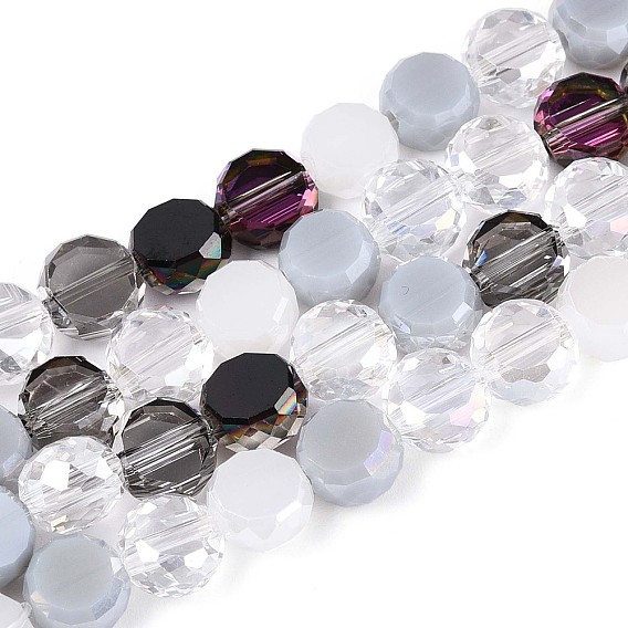 Стеклянные бусины с гальваническим покрытием , плоско-круглые, граненые