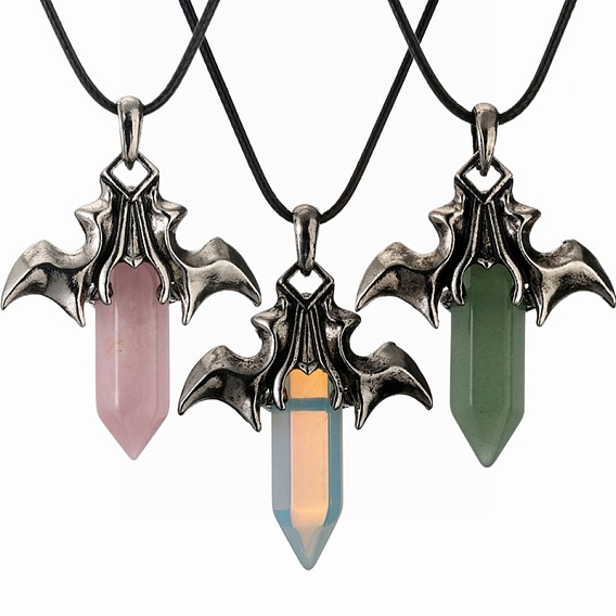 Retro Bat Pendant with Crystal Hexagonal Prism, Fashionable Unisex Necklace