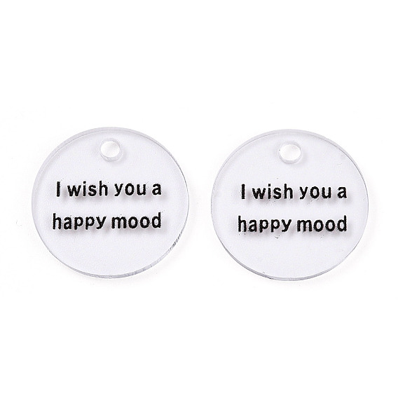 Прозрачные акриловые подвески, плоский круг со словом желаю вам хорошего настроения