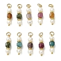 Подвески из натурального разноцветного турмалина и культивированного пресноводного жемчуга, Граненые кубические и картофельные подвески из бисера с латунными петлями