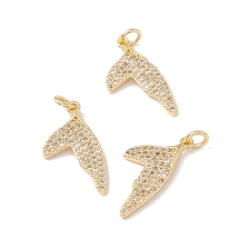 Brass Micro Pave Clear Cubic Zirconia Pendants, with Jump Ring, Cadmium Free & Lead Free, Fishtail Shaped