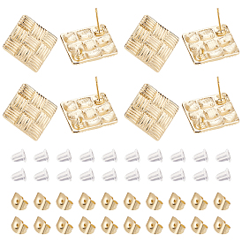 BENECREAT 10Pair Alloy Rhombus Stud Earring Findings, with Loop, with 50Pcs Plastic & 20Pcs 304 Stainless Steel Ear Nuts
