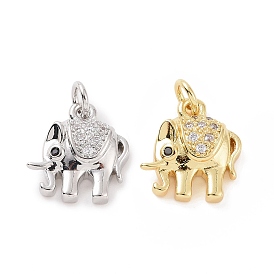 Brass Micro Pave Cubic Zirconia Charms, with Jump Ring, Elephant Charm