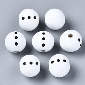 Painted Natural Wood European Beads, Large Hole Beads, Printed, Round