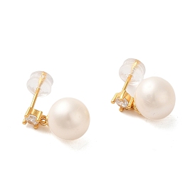 Sterling Silver Studs Earrings, with Natural Pearl, Jewely for Women, Round