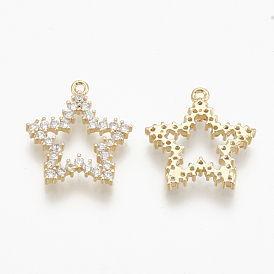 Brass Micro Pave Cubic Zirconia Charms, Star, Nickel Free, Real 18K Gold Plated