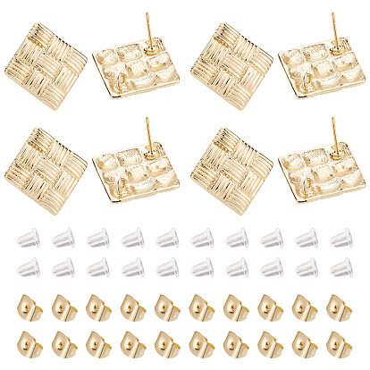 10Pair Alloy Rhombus Stud Earring Findings, with Loop, with 50Pcs Plastic & 20Pcs 304 Stainless Steel Ear Nuts