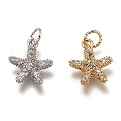 Латунные микропаве прозрачные кубические циркониевые подвески, без кадмия и без свинца, долговечный, форма морской звезды