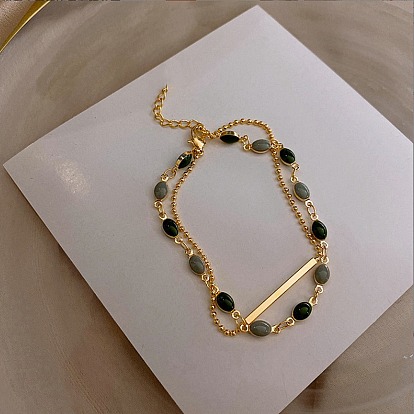 Браслеты из сплава с овальными эмалевыми звеньями и многорядными звеньями, браслеты из шариковой цепи для женщин