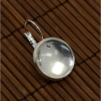 Clear Domed Glass Cabochon Cover and Brass Leverback Earring Settings for DIY, Earring: 25x16mm, Tray: 16mm, Glass: 15.73~16.13mm