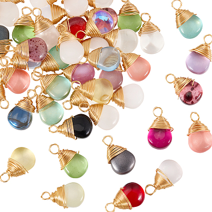 50 шт. Прозрачные стеклянные подвески, с подвесками в золотой медной проволоке, слеза