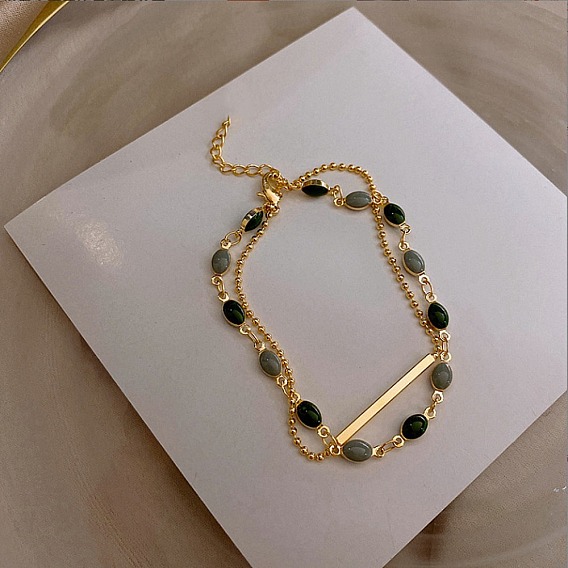 Браслеты из сплава с овальными эмалевыми звеньями и многорядными звеньями, браслеты из шариковой цепи для женщин